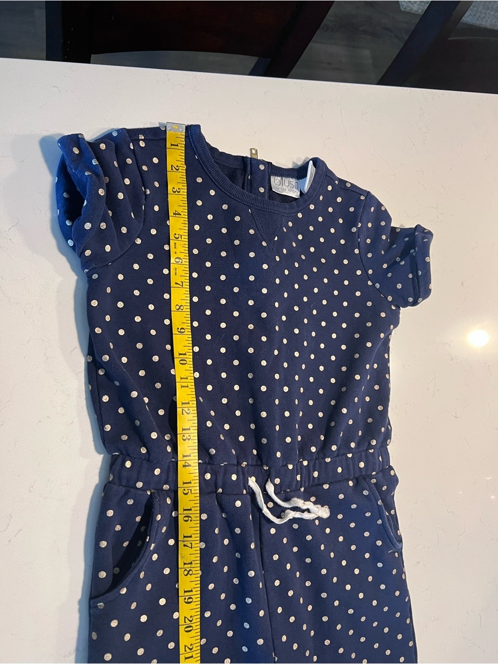 Us Angels Navy Polka Dot Zip Romper - Picture 6 of 7